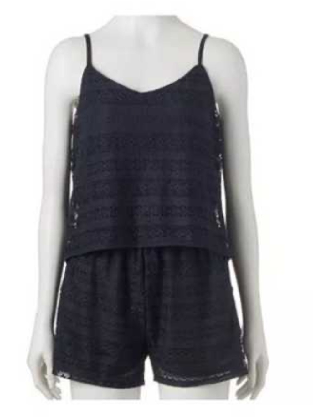 Rewind: women’s black lace romper elastic waist fully lined adj strap size small